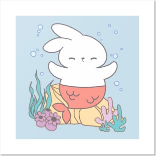 Cute little mermaid bunny smiling Posters and Art